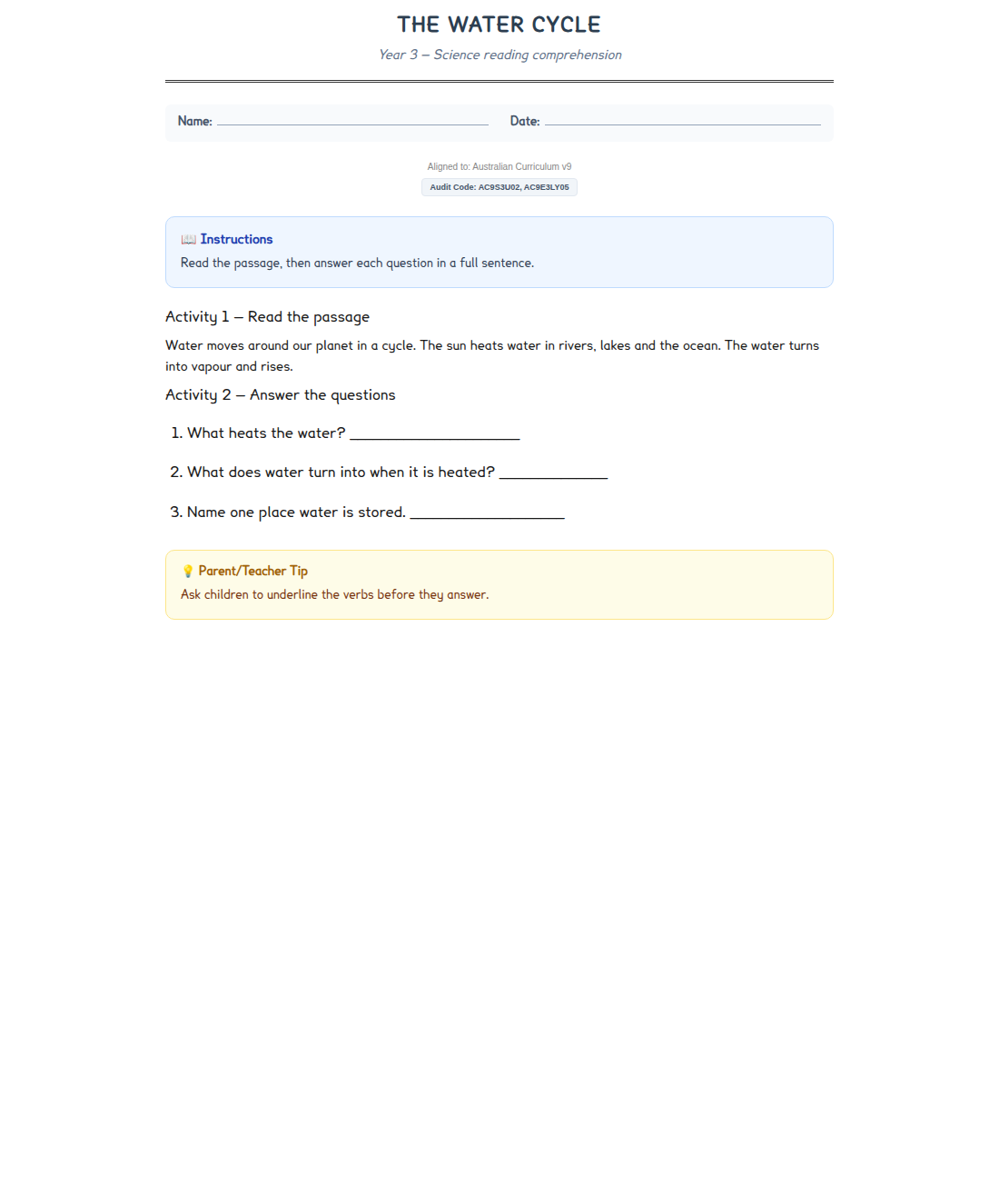 RapidWorksheet worksheet preview